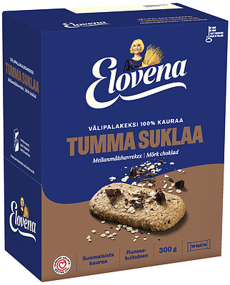 Elovena Välipalakaurakeksi 100% Kauraa Tumma suklaa