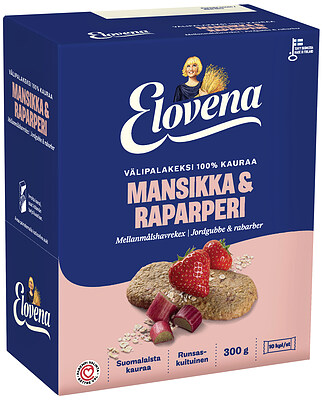 Elovena Välipalakeksi 100 % Kauraa Mansikka-raparperi