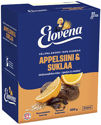 Elovena Välipalakeksi 100 % Kauraa Appelsiini-suklaa