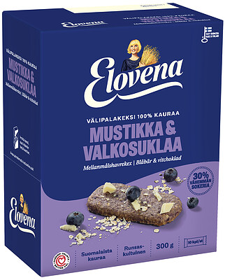 Elovena Välipalakeksi 100% Kauraa Mustikka-valkosuklaa