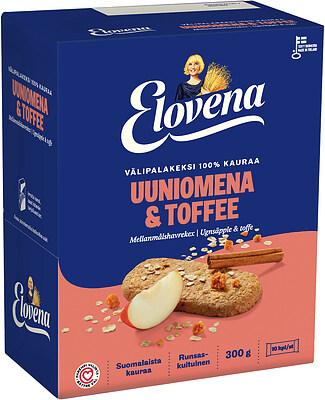 Elovena Välipalakeksi 100% kauraa Uuniomena-toffee